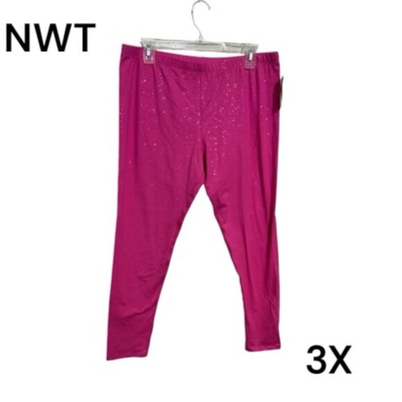 * ❤️NWT PINK LEGGINGS w/SILVER SPARKLE PLUS/PETITE - Picture 1 of 6